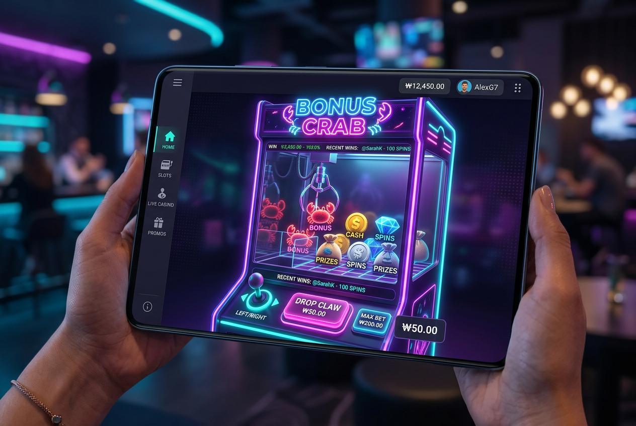 Modern online casino interface showing Bonus Crab feature and RPG elements